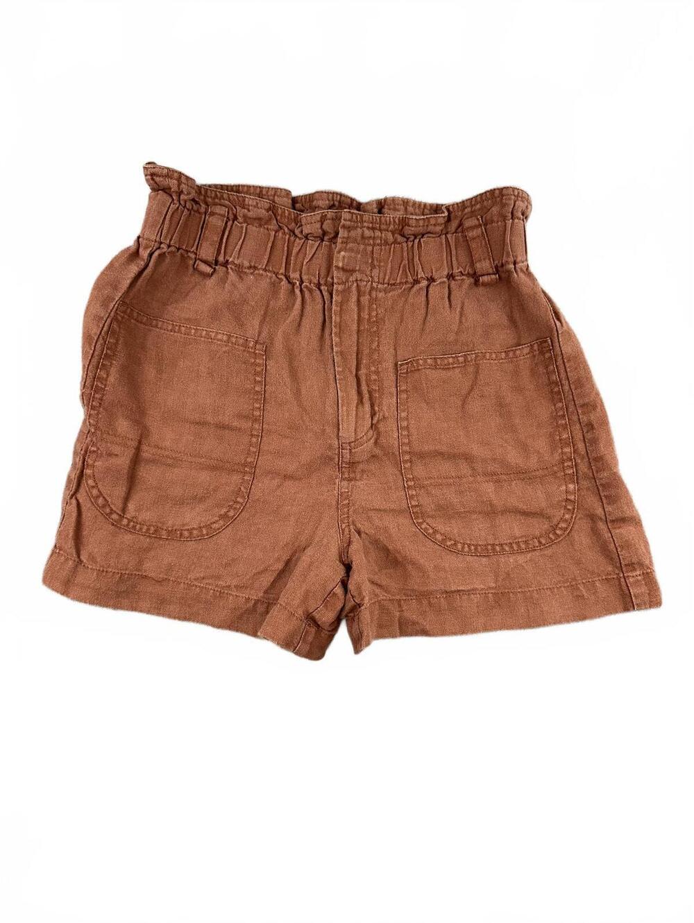 MNG Brown Linen Paperbag Waist Shorts Casual Summer Preppy‎